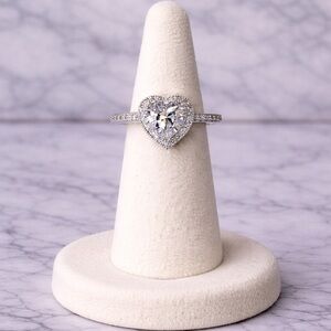 JTV Sterling Silver Heart Halo Ring CZ Pavé Band Size 10